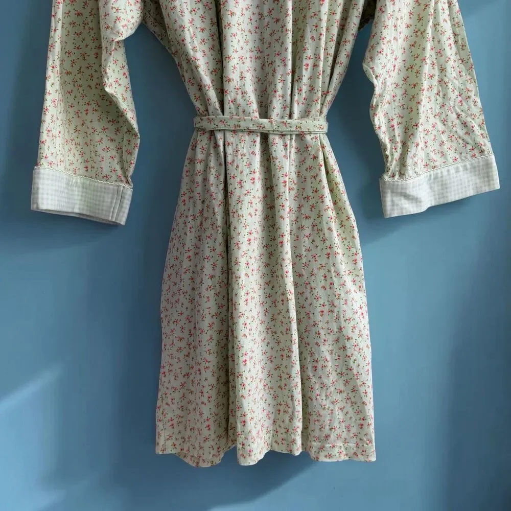 Charter Club Cottagecore Mint Green Floral Gingham Cotton Kimono Wrap Robe XL